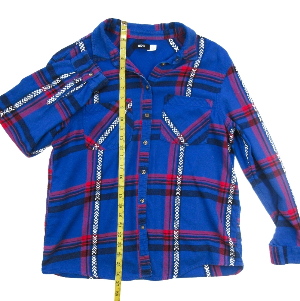 Urban Outfitters Plaid Aztec Stripe Flannel Shirt – Size Medium – Royal … - Picture 3 of 6